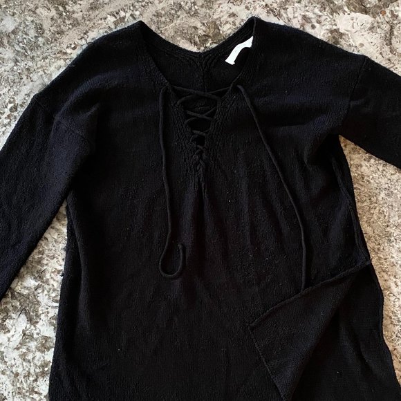 ASTR The Label Black Tunic Sweater M Laceup - Picture 2 of 7